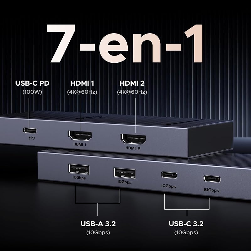 Revodok Pro 207 Hub USB C 7 en 1 Docking Station Double HDMI