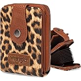 Montana West X Wrangler Credit Card Holder Small Wallets for Women Compact Credit Card Case With Smooth Zipper and ID Window Leopard