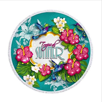 Wskmhk Serviette De Plage Rondeplantes Animaux Fleur