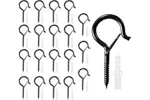 TIANFU 20 PCS Windproof Screw Hooks with Safety Buckle, 2.2 Inches Heavy Duty Eye Hooks, Hanging Ceiling Hook for Outdoor String Lights, Plants Hanger, Garden, Wood, Wall, Fance, Patio. Black.