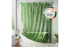 AmazerBath No Hook Shower Curtain Liner, 100% EVA Heavy Duty Hookless Shower Curtain and Liner 3-in-1, 72x75 Luxury Soft Shower Liner with 3 Heavyweight Stones, Clear Green