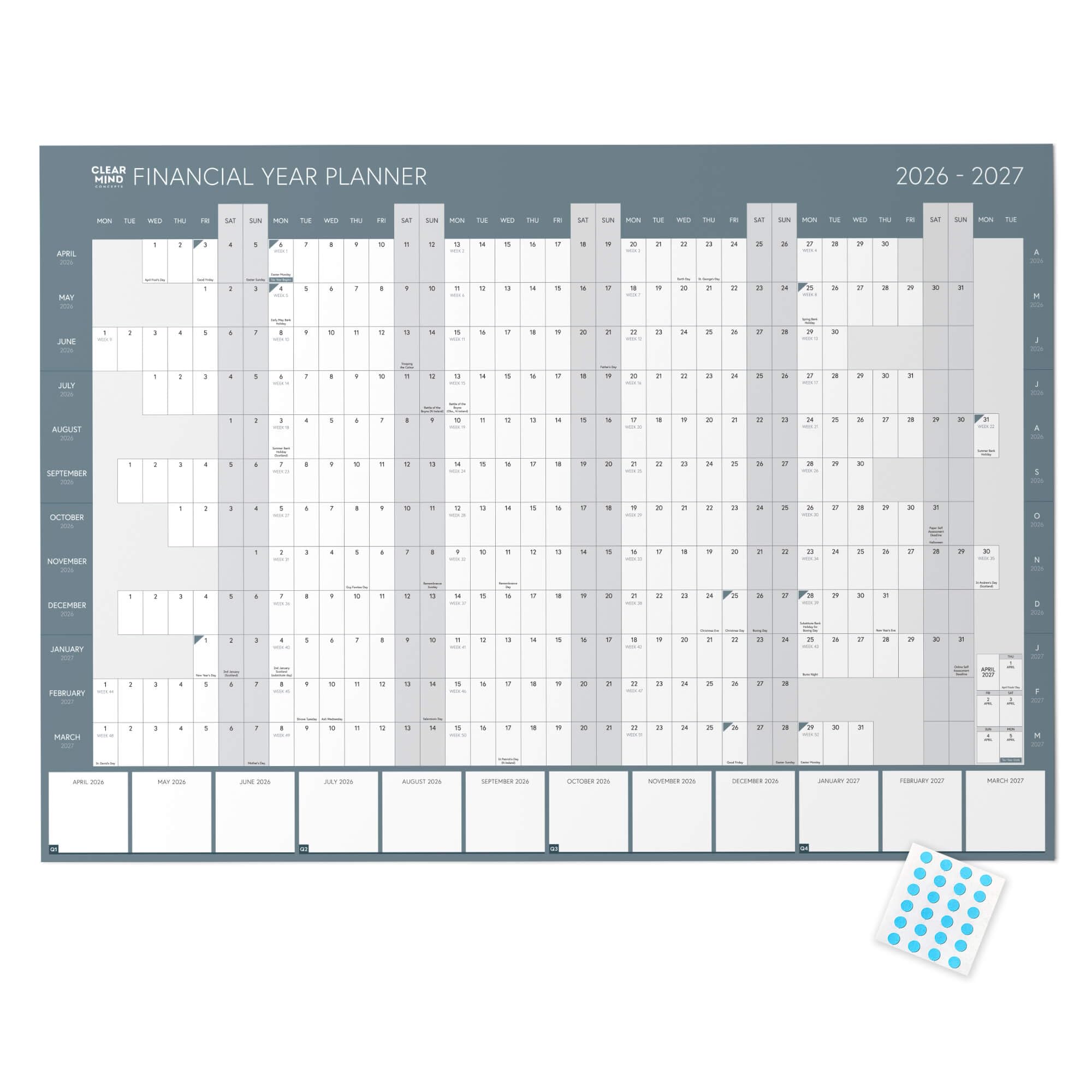 Financial Year Wall Planner 2026 2027 A1 Folded Calendar 59.4 x 84.1cm Non Laminated Large Fiscal Planning Chart by Clear Mind Concepts®