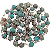 Nazareth Store Vintage Design Rosary Natural Jasper Stone Beads Necklace Holy Soil Medal & Cross Crucifix Religious Rosaries Terra Santa Jerusalem Collection