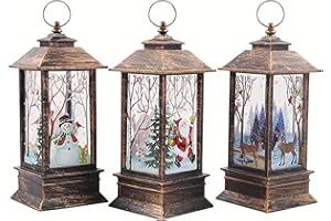3 Pack Christmas Lanterns with Glittering Effects Battery Operated, Spinning Glittering Lantern Christmas Decorations