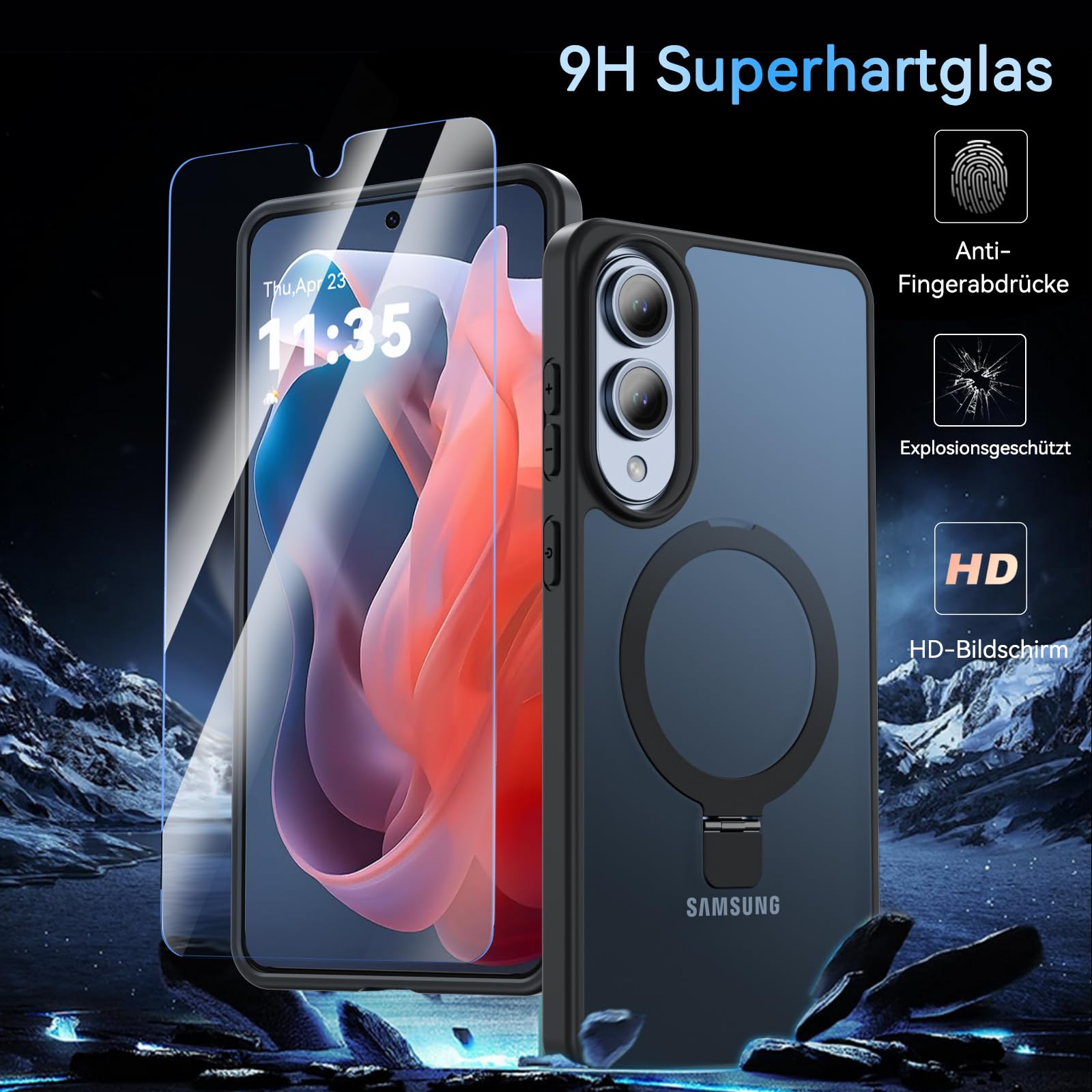 Cum2giff Hülle für Samsung Galaxy S25 Edge Hülle mit Ständer, Magnetische Schutzhülle, Durchscheinend Matt Stoßfeste Handyhülle Samsung S25 Edge Case, Schwarz 3