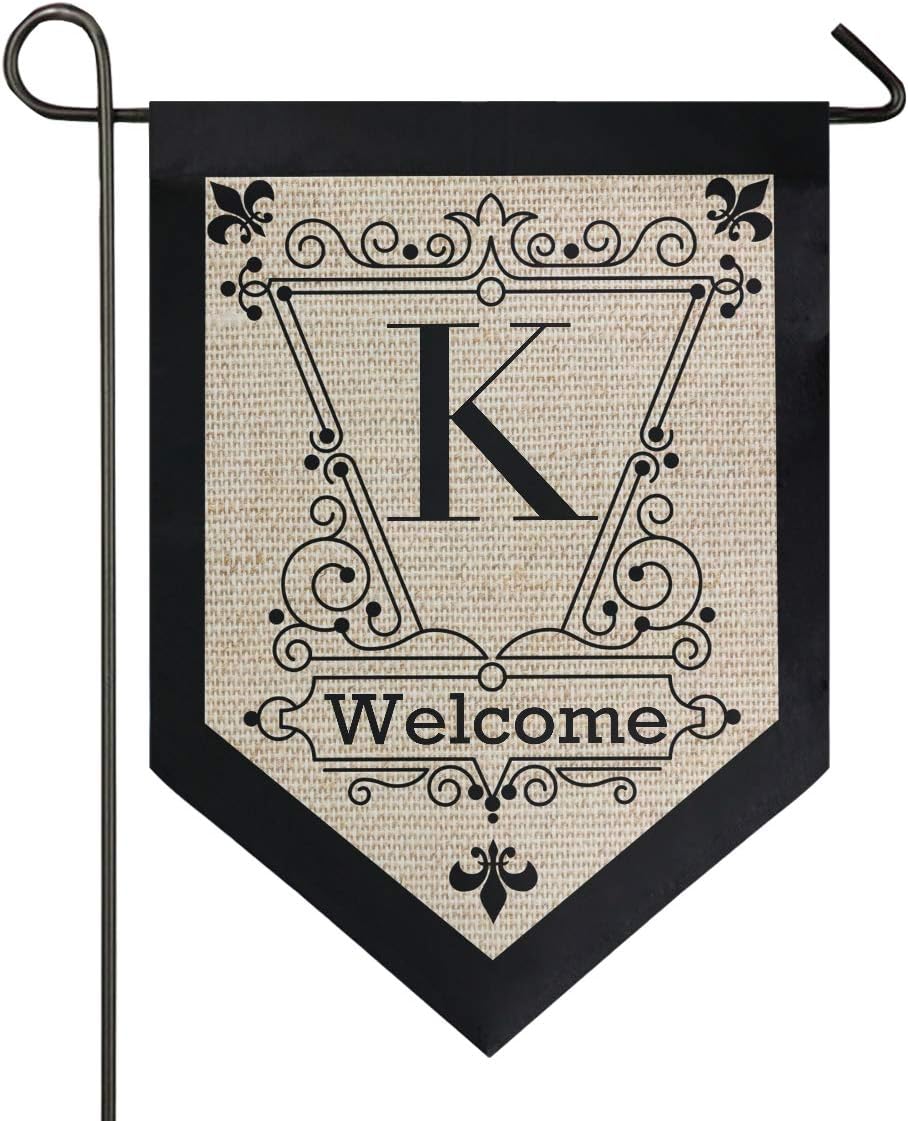 Oarencol Vintage Monogram Letter K Welcome Fleur De Lis Flower Garden Flag Double Sided Home Yard Decor Banner Outdoor 12.5 x 18 Inch