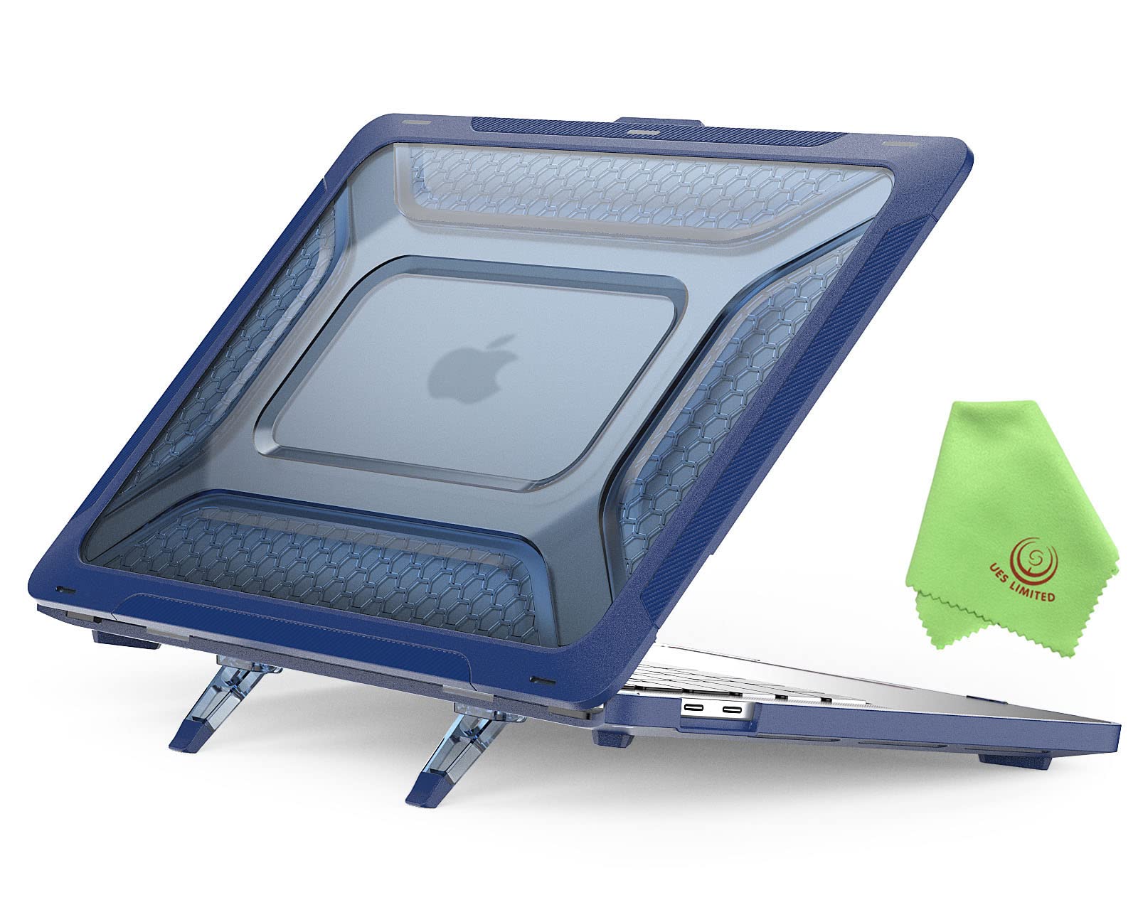UESWILL Foldable Kickstand Case for MacBook Pro 13 inch 2025-2016 Release A2338 M2 M1 A2289 A2251 A2159 A1989 A1706 A1708 with USB-C, Honeycomb Full Protection Heavy Duty Cover, Navy Blue
