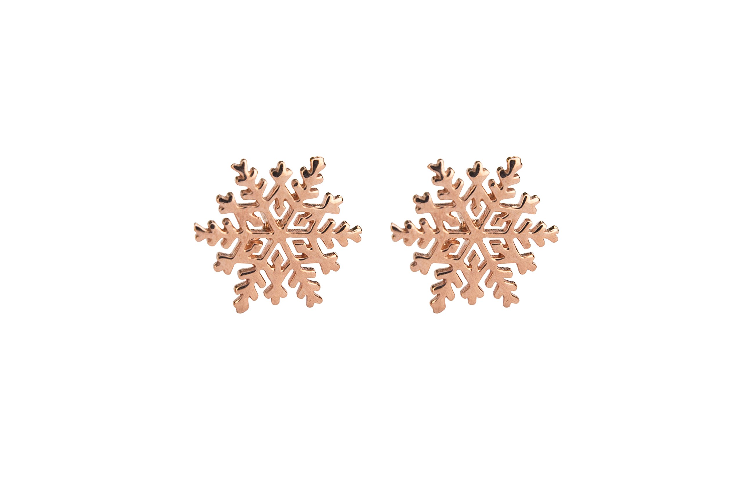 Rose Gold Christmas Snowflake Star Stud Earrings with Signature Gift Packaging by Otis Jaxon