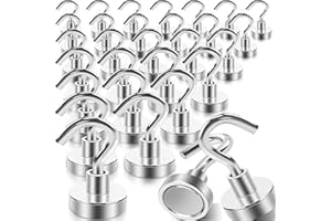 MIN CI 30Pcs Super Strong Magnetic Hooks, 25lbs Magnetic Hook Heavy Duty for Hanging, Rare Earth Neodymium Magnet Hooks, for Cruise Ship Camping Grill Kitchen Fridge Garage Wall