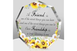 Spiareal Acrylic Decorative Signage, Sunflower Friendship Bestie Plaque for Women, Nonagon Gift for Birthday, Christmas, Thank You, 15 x 15 x 1.4 cm