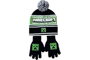 Minecraft Logo Creeper Face Boys Beanie & Gloves Set