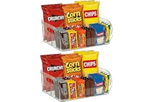 Wenscis 2 Pack Large Snack Organizer for Countertop, 13.7"×9.3"×6" Clear Plastic Snack Storage Bin for Kitchen Pantry, 6 Comp