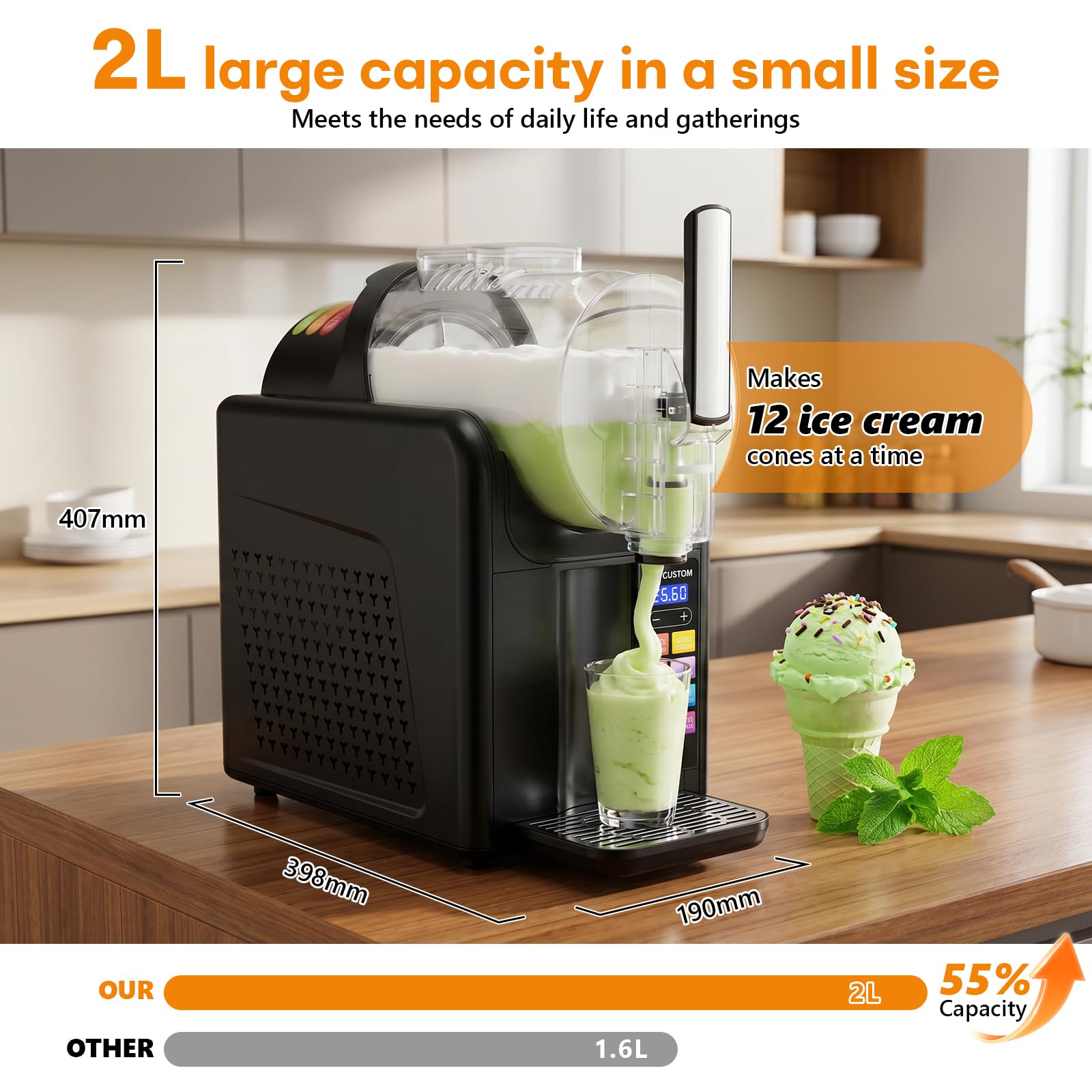 Slush Maschine eismaschine 2L Slushie,slushie maschine,Maschine mit LED-Display,7 voreingestellte Programme für Eiscreme, Smoothies, Milchshakes, Slush-Cocktails und Margarita 7