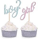 24 Counts Boy or Girl - Pink or Blue Cupcake Toppers Baby Shower - Gender Reveal Party Decorating Picks Blue and Pink
