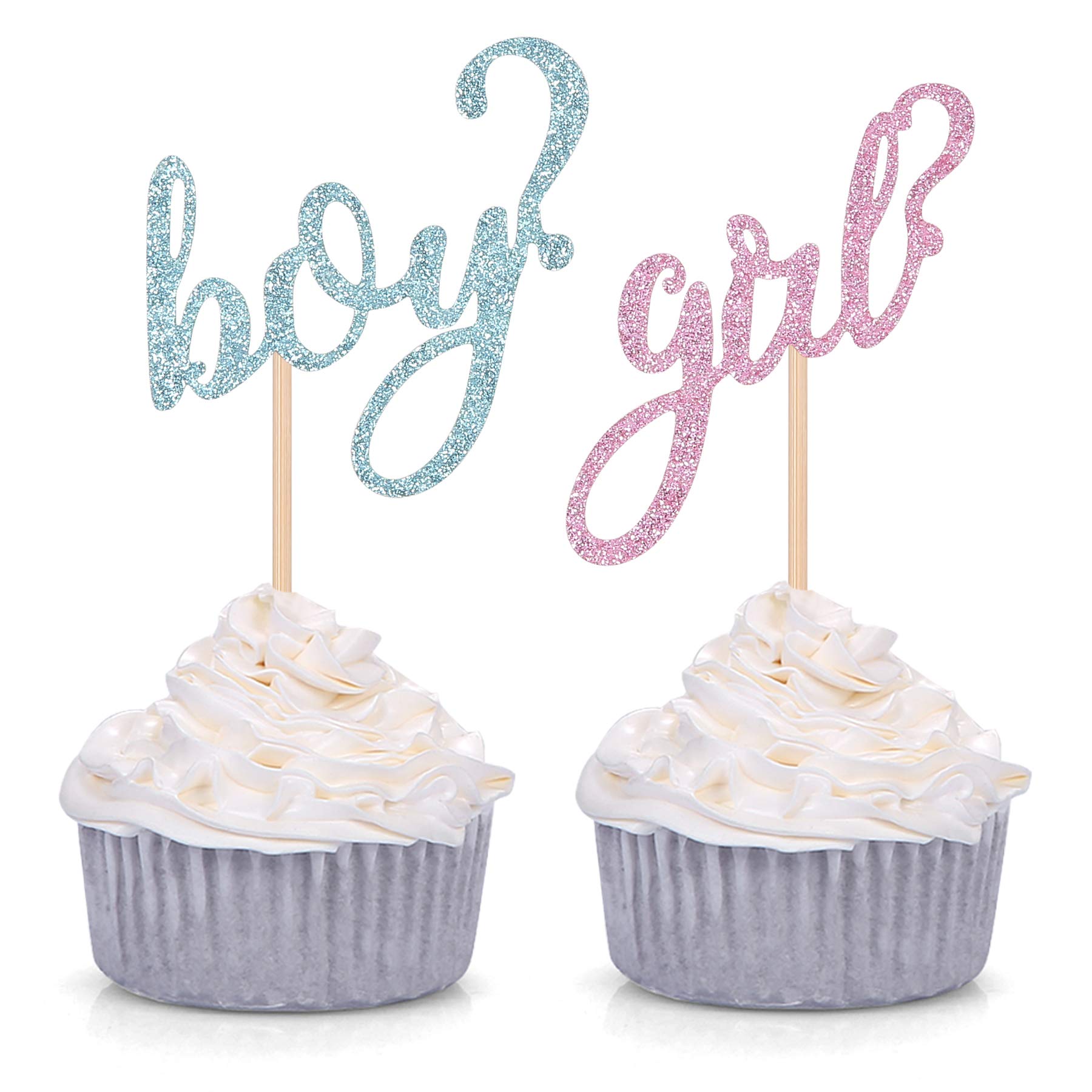 24 Counts Boy or Girl - Pink or Blue Cupcake Toppers Baby Shower - Gender Reveal Party Decorating Picks Blue and Pink