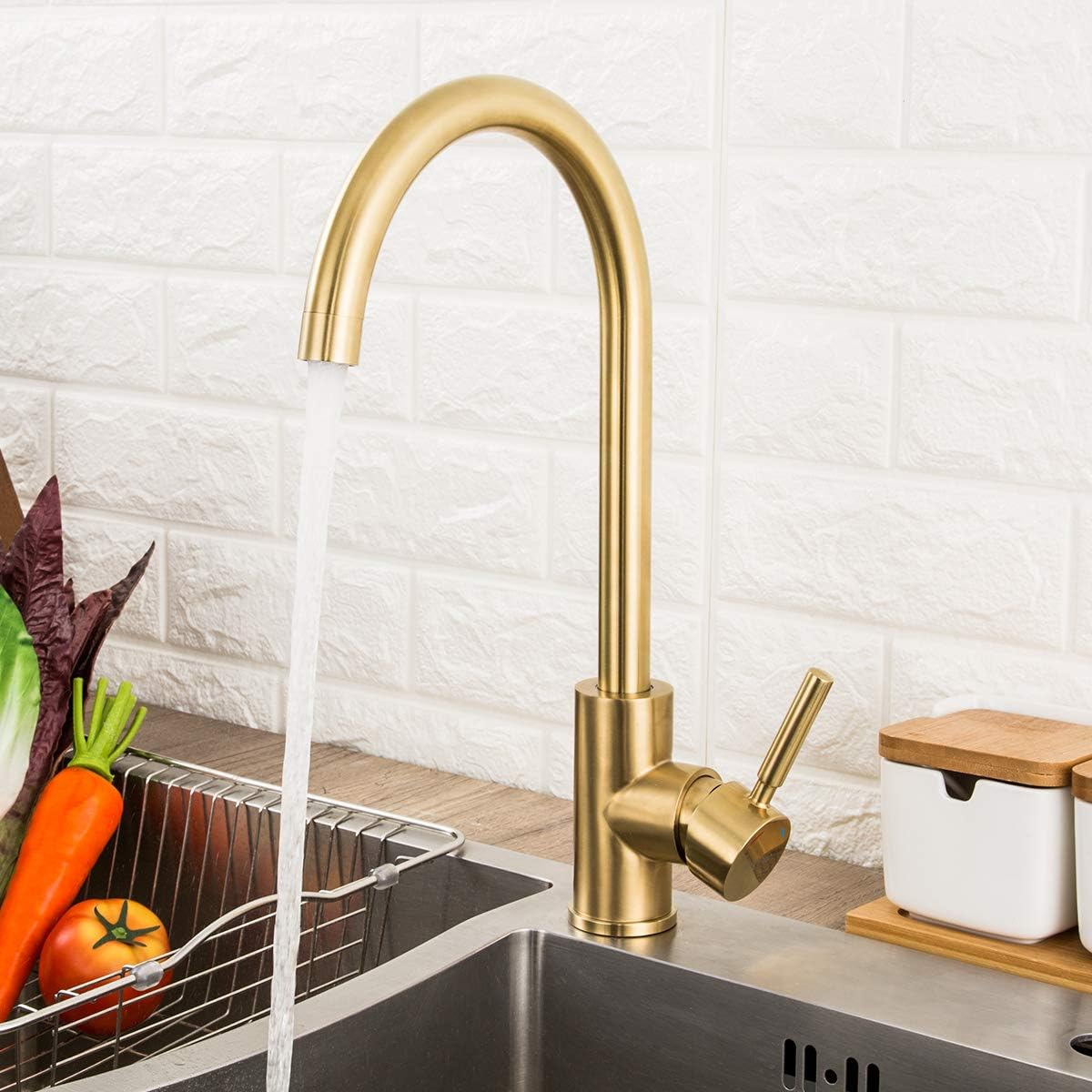 Bar Kitchen Sink Faucet Brushed Gold GAPPO Lead Free Single Handle Bathroom Faucet Prep Kitchen Faucet in Stainless - - 