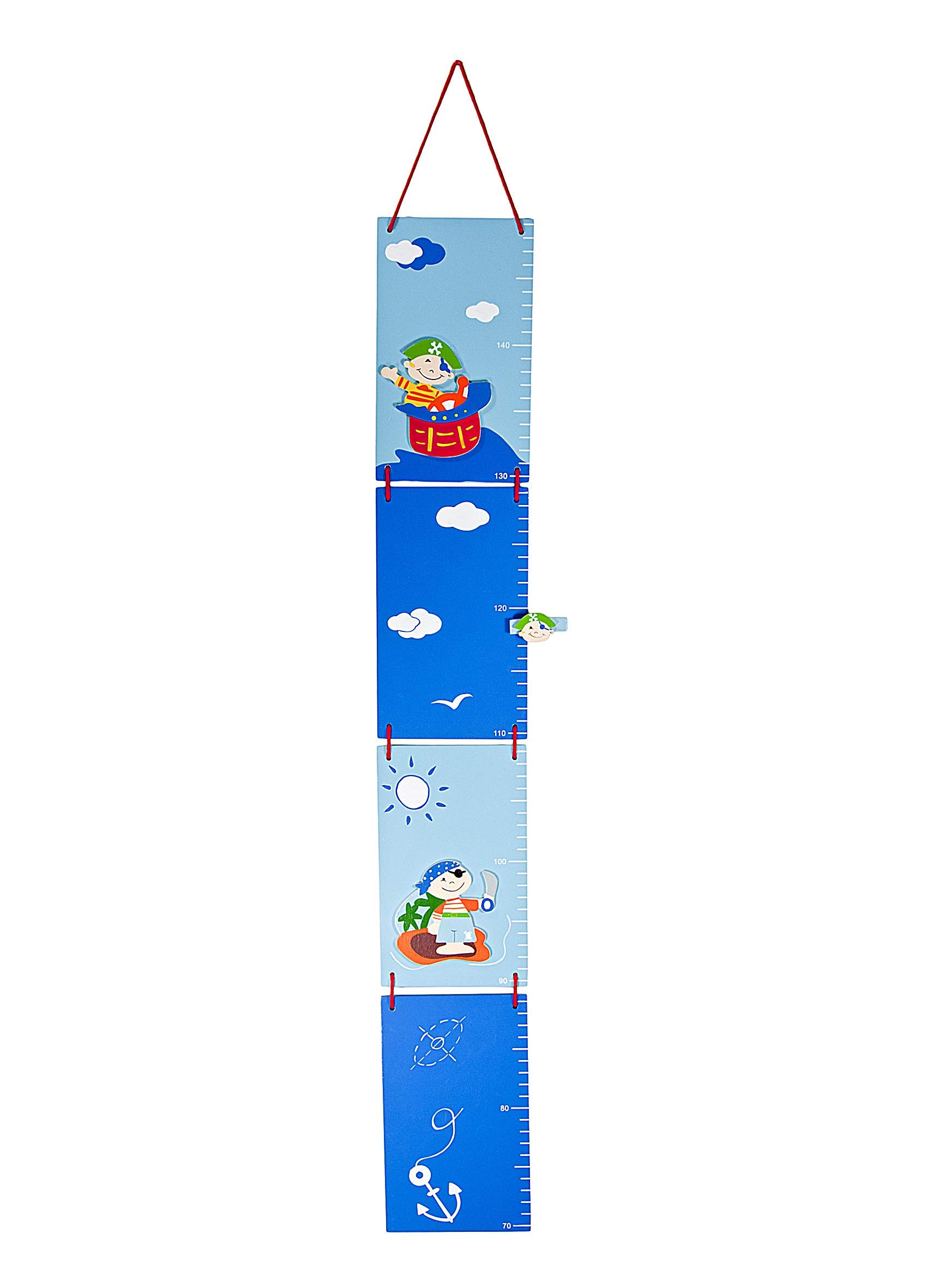 Mousehouse Gifts - Blue Pirate Height Chart for Kids' Room Growth Tracking, Wooden Baby Growth Measure