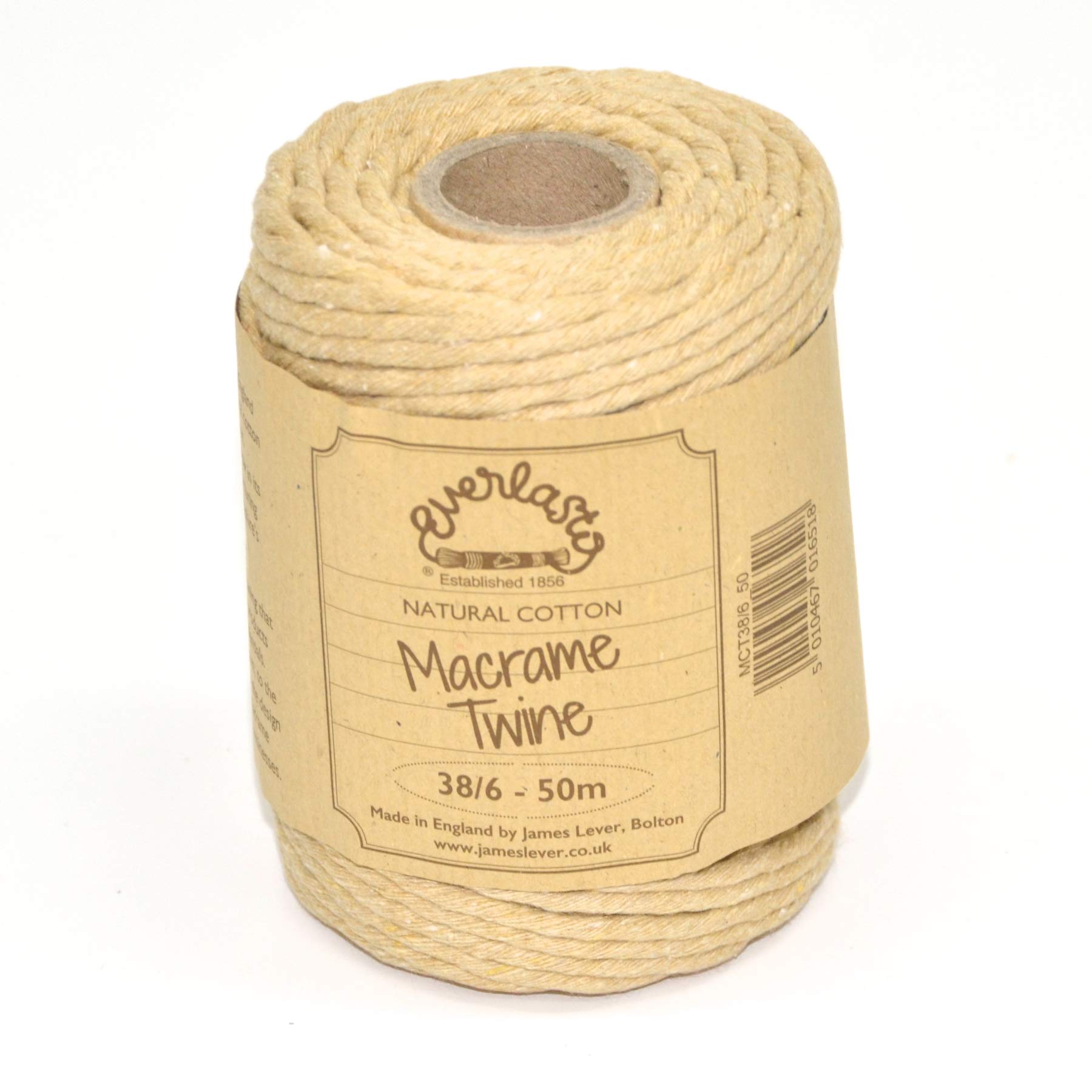 50M Spools - Everlasto Single Twist Soft Cotton Coloured Macrame Craft Twine 38/6 (4mm approx) (Saffron)