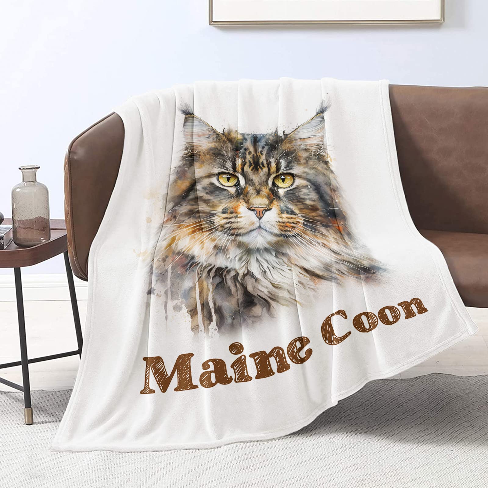 Domgoge Maine Coon Cat Blanket for Women Men Maine Coon Cat Gifts Throw Blankets for Cat Lover Maine Coon Cat Print Blankets Flannel Fleece Blanket for Couch Lightweight All Season, 150cm x 200cm