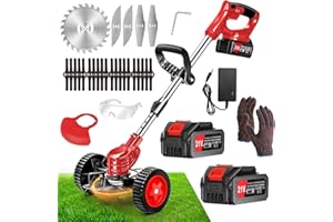 XBZZGMG Electric Weed Wacker Eater Battery Powered 21V 4.0Ah, Cordless Grass Trimmer Battery Operated Stringless Brush Cutter, Lightweight Weed Trimmer/Lawn Edger/Mini-Mower Weeder Tool with 3 Types Blades