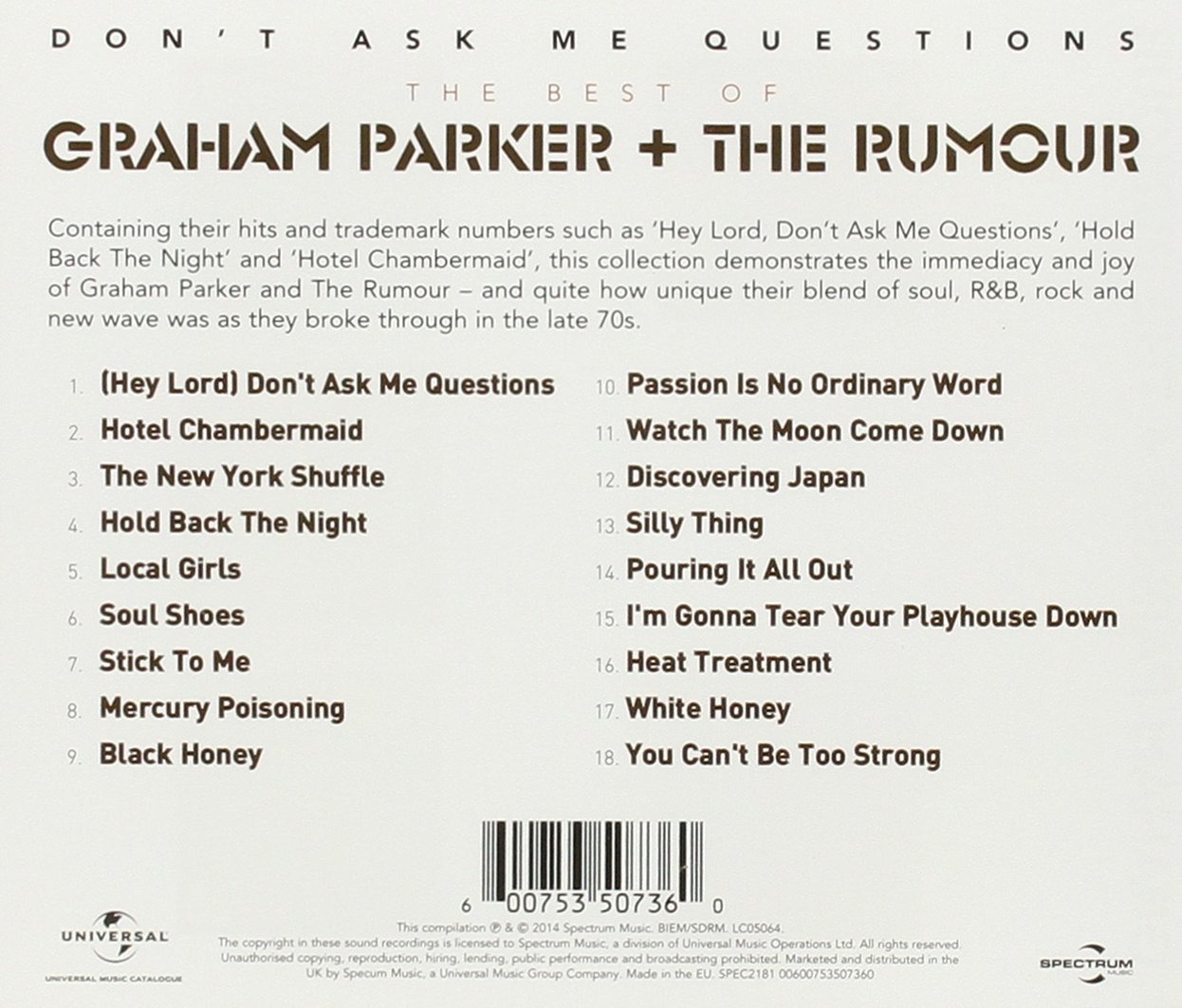 Parker Graham The Rumour Don T Ask Me Questions The Best Of Amazon Com Music