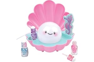 3C4G THREE CHEERS FOR GIRLS 3C4G: Pearl Perfect Light-Up Nail Dryer - 6pc, Pink Shell Shaped Manicure Kit, Built-in Fan, 3 Nail Polishes, Seahorse Filer, Tweens-Girls-Kids 8+