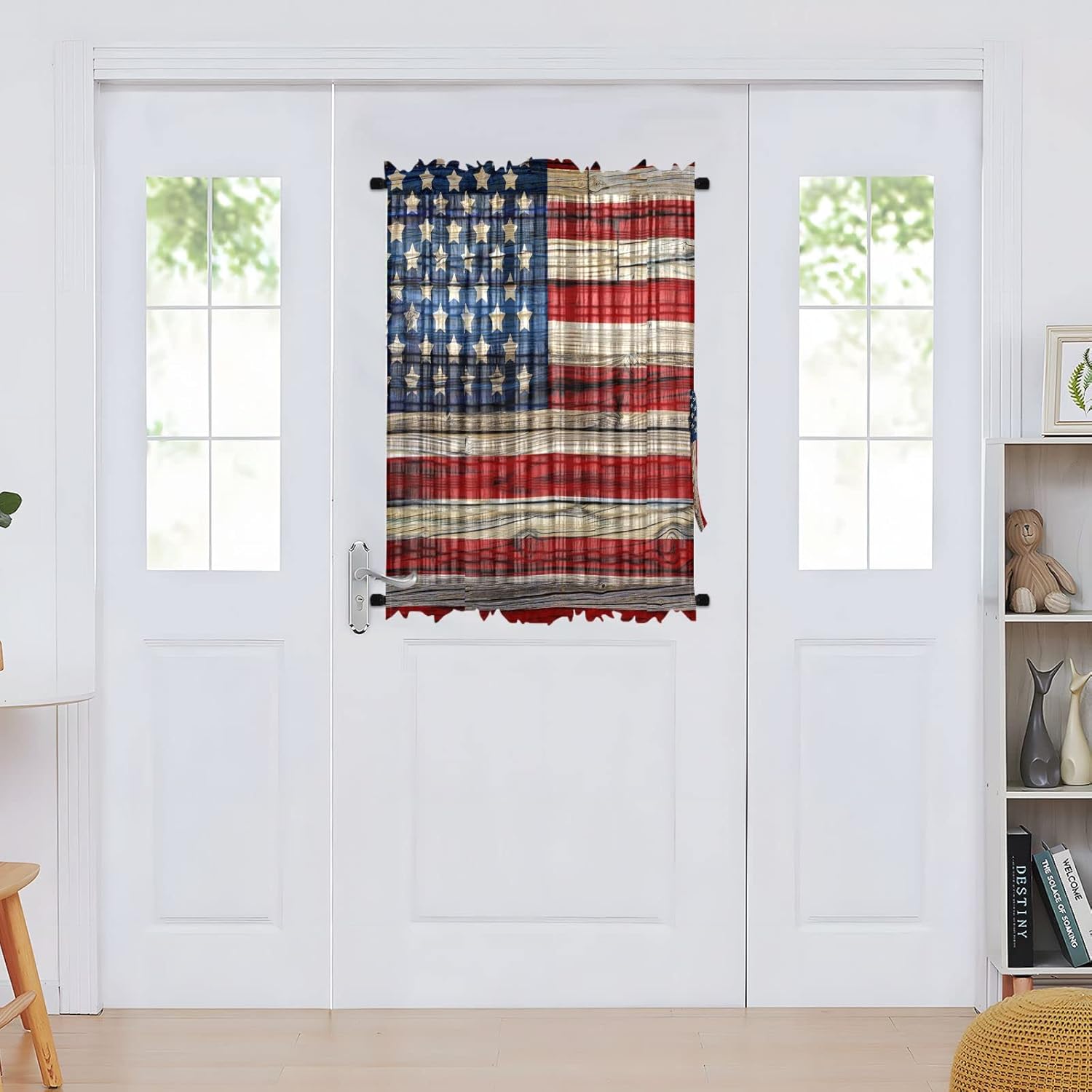 Outdoor Curtains - American Flag Wooden Door Curtains for Door Window French Door Curtain Door Window Curtains Door Panel Privacy Curtains for Doorways Patio French Door Decor, 25(W) X40(L) Inches, 1 Piece