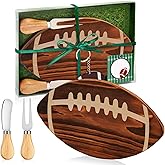 Ziliny Football Shaped Cutting Board Charcuterie Board Gift Set with Cheese Knives for Football Lovers Gift Themed Party Decoration Favor Supplies (Brown,9.5x5.5in)