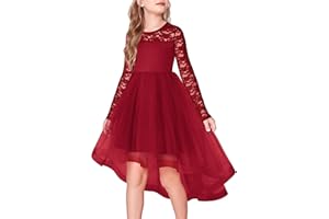 Arshiner Flower Girl Lace Tutu Dresses High Low Hem Long Sleeve Flowy Formal Party Wedding Dress