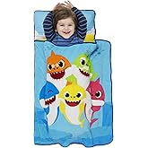 Baby Shark Nap Mat - Includes Removable Pillow and Plush Blanket – Great for Boys and Girls Napping at Daycare, Preschool, Or Kindergarten - Fits Sleeping and Young Children, Blue; Ages 3-5