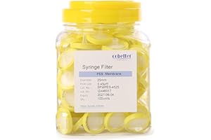 COBETTER 100 Pack PES Syringe Filter Lab Filters 0.45μm Pore Size 25mm Diameter Hydrophilic Filtration Non-sterile Yellow