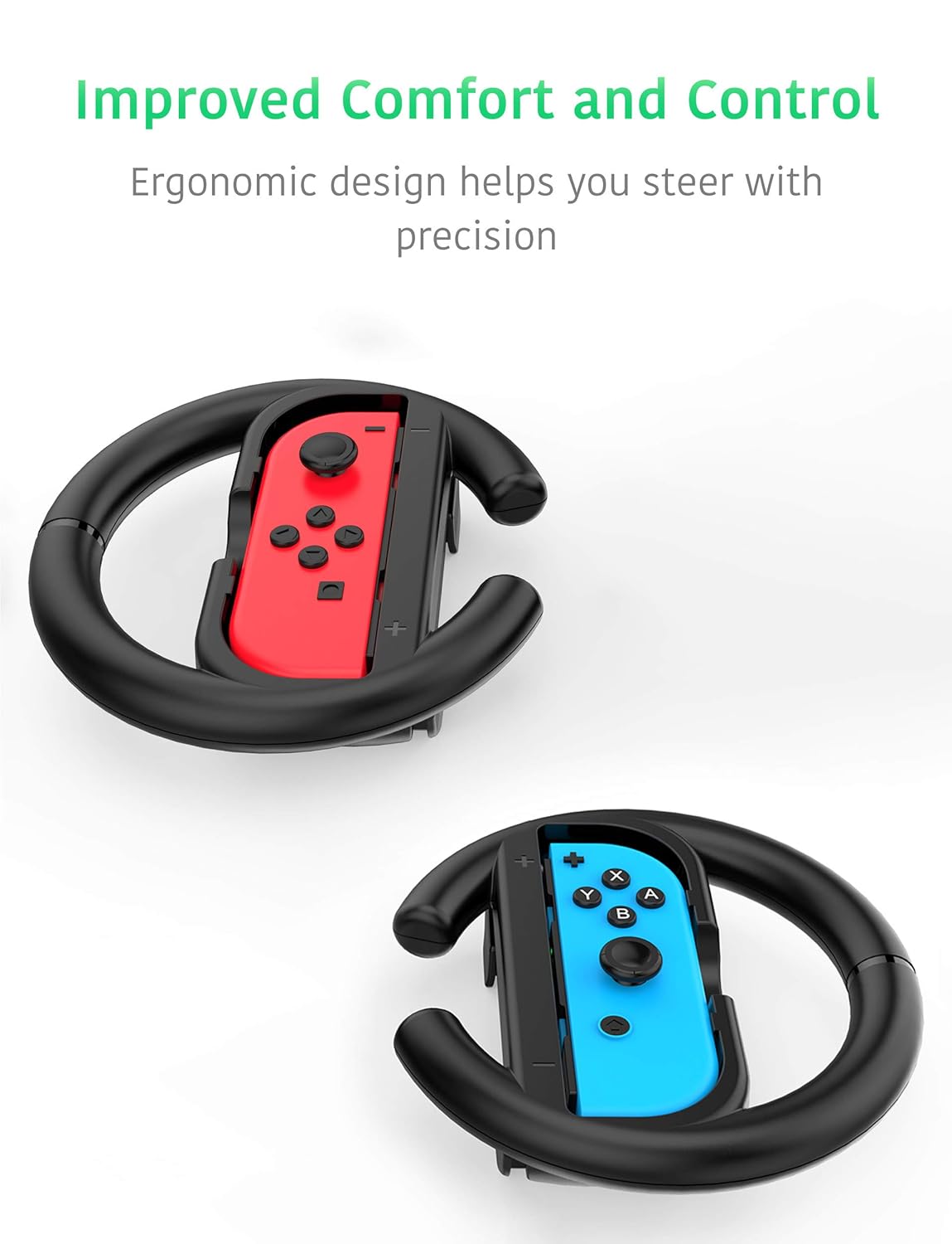 Steering Wheel Controller for Nintendo Switch (2 Pack) by TalkWorks | Racing Games Accessories Joy Con Controller Grip for Mario Kart, Black: Video Games