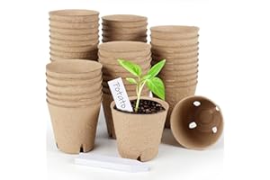 120 Peat Pots (8 cm / 3.15 Inches) - Round Seed Starting Nursery Containers with Drainage Holes & Bonus 20 Plant Labels - Ide
