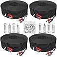 BNC Cable 200ft 4 Pack Aimyzii BNC Video Power Cable,Security Camera Cable for CCTV Camera DVR Security Systems(Included 8X BNC Adapters,100 Pcs Cable Clips)-Black