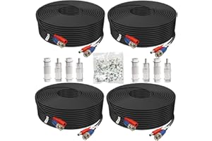 BNC Cable 200ft 4 Pack Aimyzii BNC Video Power Cable,Security Camera Cable for CCTV Camera DVR Security Systems(Included 8X BNC Adapters,100 Pcs Cable Clips)-Black