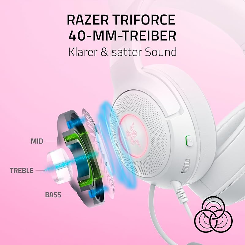 Kraken Kitty V2 - Kabelgebundenes RGB-Headset mit Kitty Ohren für Gaming und Streaming (325 g, Triforce 40 mm Treiber, HyperClear Cardioid Mic, Surround Sound) Weiß