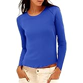 Imily Bela Womens Waffle Knit Long Sleeve T-Shirts Slim Fit Crew Neck Basic Tee 2025 Trendy Spring Summer Tops