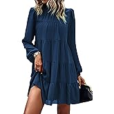 KIRUNDO Long Sleeve Baby Doll Dresses Women 2026 Casual Spring Summer Ruffle Mock Neck Tiered Mini Flowy Swing Shift Dress