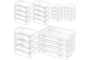 Qeirudu 24 Pcs Small Plastic Containers with Lids - Mini Plastic Craft Storage Boxes with Hinged Lids Clear Bead Organizer for Jewelry Findings and Art Supplies (4 Mixed Sizes)