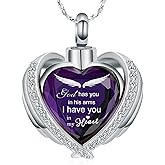 Imrsanl Angel Wing Heart Urn Pendant Necklaces for Women Girls Crystal Birthstone Cremation Jewelry Urns for Human Ashes Memorial Locket Keepsake Jewelry