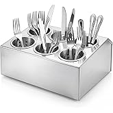 LOYIM 6 Compartments Stainless Steel Utensil Holder Flatware Organizer | 6 Holes Removable Perforated Cylinders Heavy Duty Silverware Caddy for Countertop, Restaurant, Buffet, Catering &amp; Kitchen