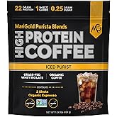 MariGold High Protein Coffee - Iced Purist Flavor | 22g Grass-Fed Whey Isolate Protein, 2 Shots Organic Espresso, Non-GMO, 108 Calories, 1 Net Carb | 1 Lb Bag - 15 Servings