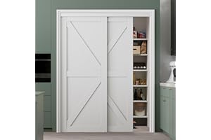 AINLARRY Bypass Solid Core Sliding Closet Door 48x80, Double Closet Panels with Hardware & Fascia, Interior Sliding Door with Effective Sound Reduction, No Assembly Required Panel, K Shape