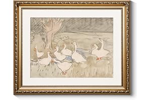 ARPEOTCY Vintage Gold Framed Wall Art, Farmhouse Nursery Duck Paintings, Rustic Canvas Prints Artwork with Antique Frame, Wall Decor Cute Duck Illustration Decorations for Home, 13x16 inch