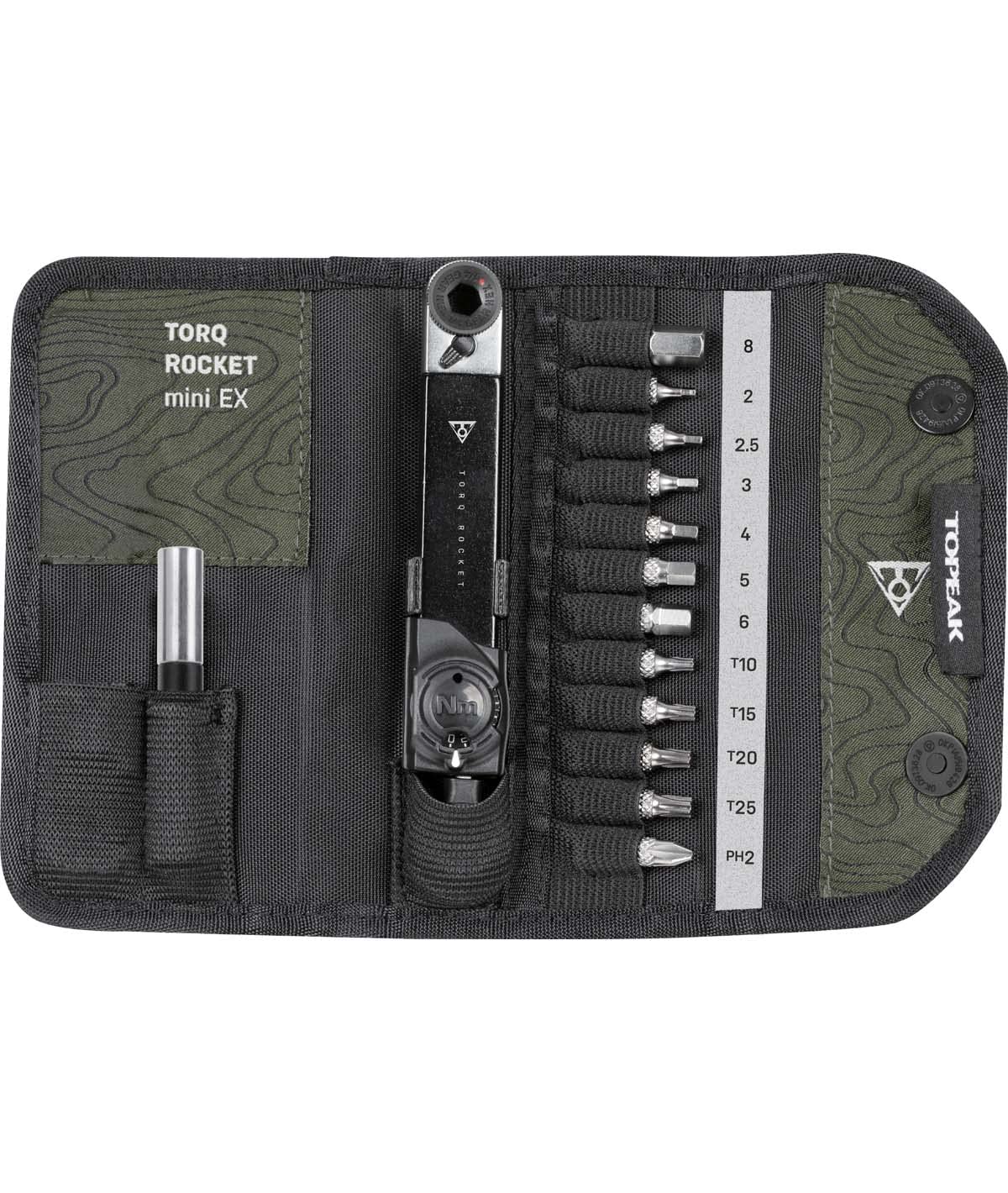 Topeak Unisex Rocket Mini Ex Cycle Torque Wrench Set, Black/Green, 14.5 X 7 X 3 Cm EU