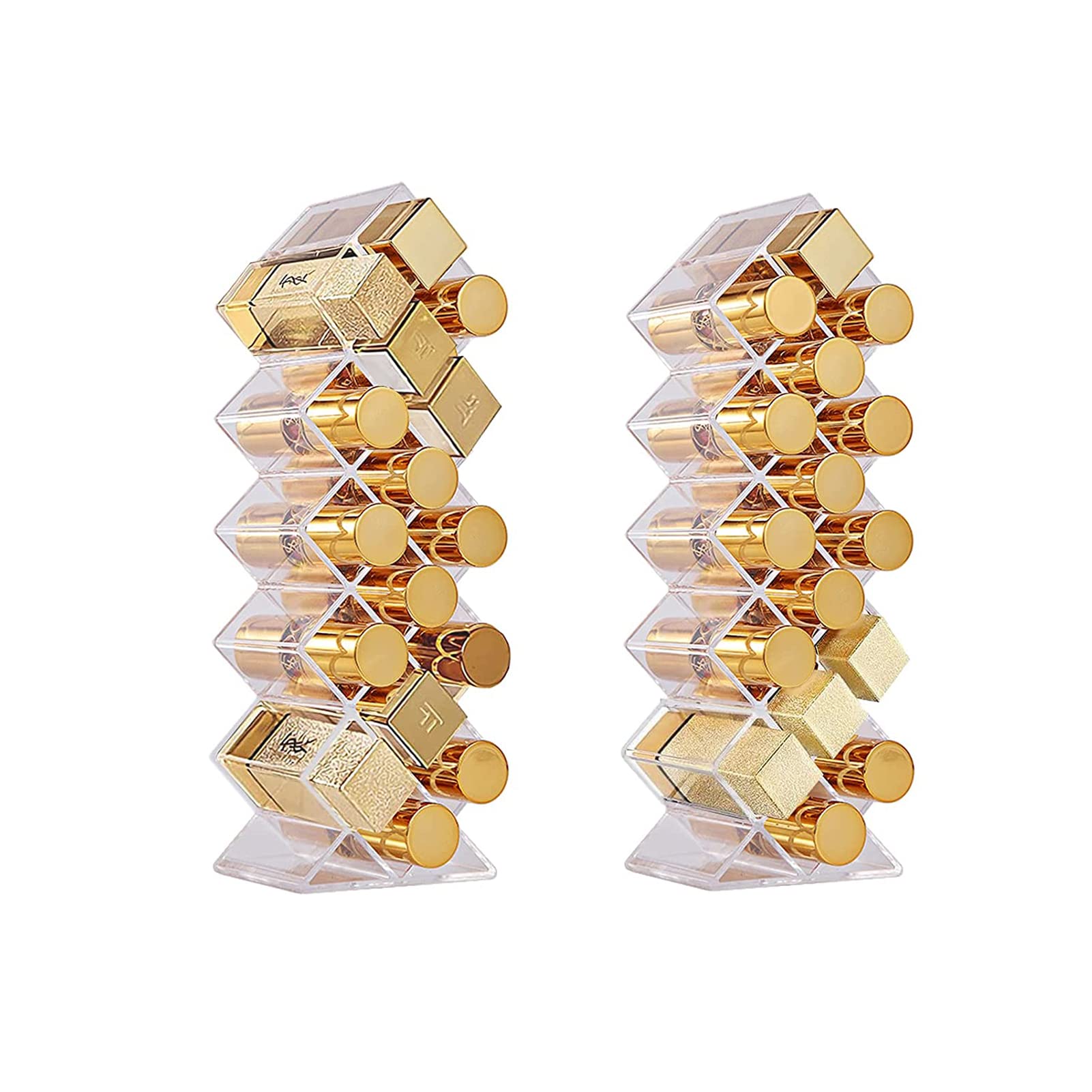 Lipstick Holder Organizer 32 Spaces Acrylic Stackable Fish Shape Lipstick Tower, Lip Gloss Storage Stand for 32 Lip Slots, Perfect for Lipgloss Makeup Vanity Display, Clear (2 Pack)