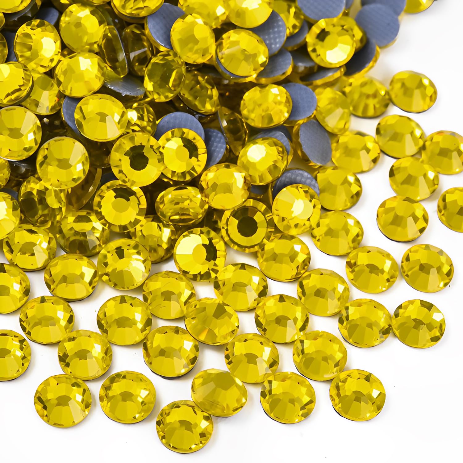 Jollin 2880pcs Hotfix Crystal Flatback Rhinestones Glass Diamantes Gems for Crafting Art Crafts Decorations Clothes Shoes 3.2mm SS12 Lemon Yellow