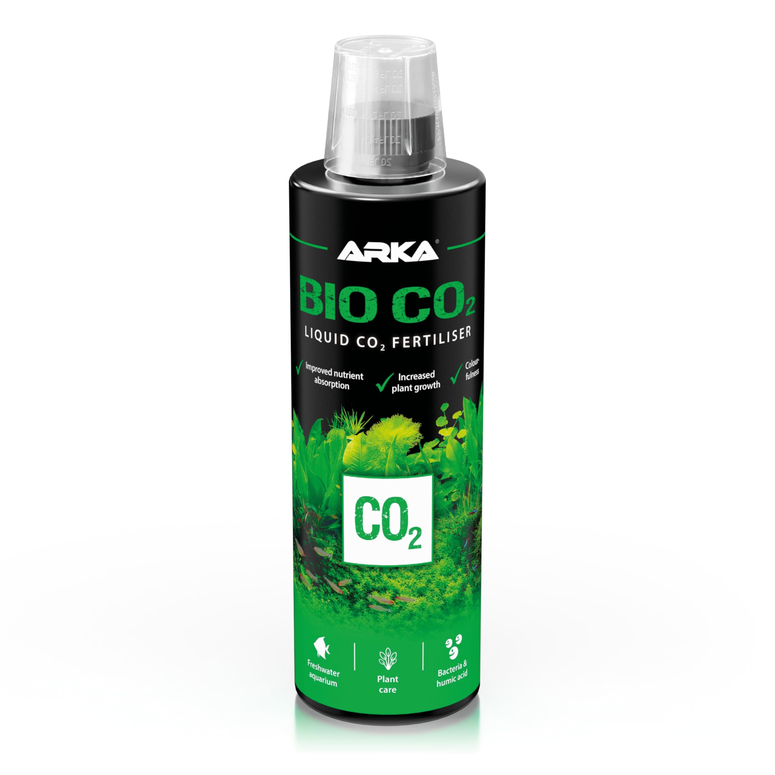 Bio CO₂ aquarium fertilizer – ARKA Bio-CO₂ 473 ml – liquid CO2 source with bacteria & humic acids – boosts plant growth & vibrant colours – nitrate-free – for freshwater tanks & aquascapes