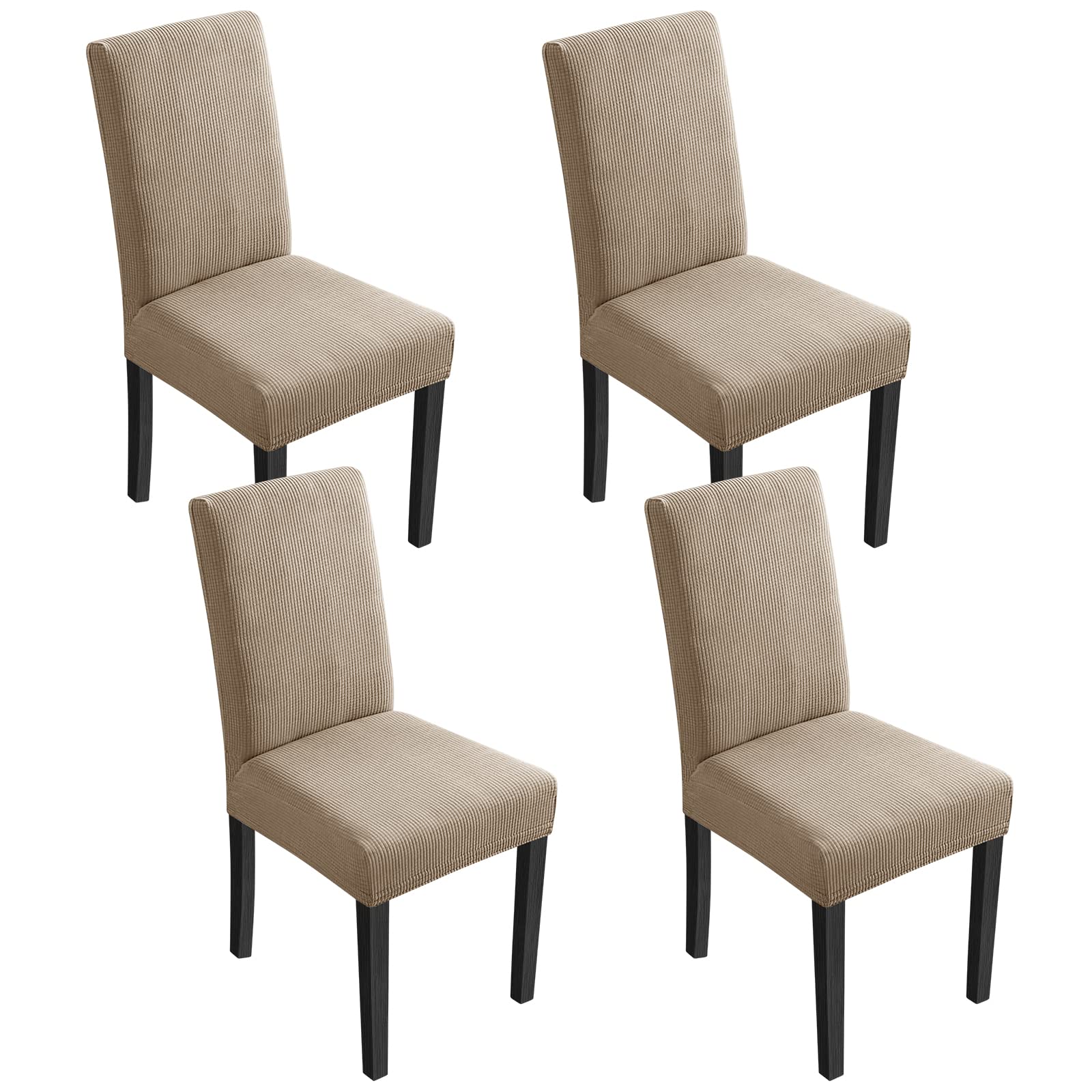 ELECLAND Beige Dining Chair Covers, Stretch Removable Washable Dining Chair Slipcovers, Dining Seat Covers Chair Protector for Home Decorations (Beige, Set of 4)
