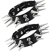 ElevateTech 2Pcs Spike Bracelet Punk Style Leather Bracelet Black Goth Accessories Cuff Wrap Bangle Snap Button Men Women Halloween Christmas Girl Party Gift
